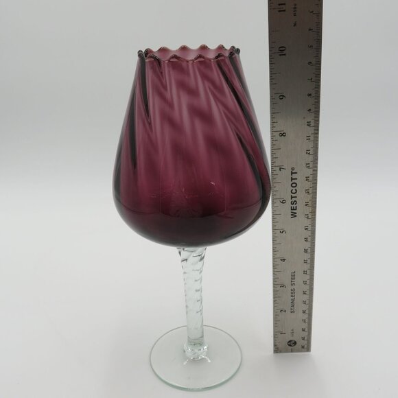 Empoli Vase Handblown Glass Amethyst Purple Swirl Textured Clear Stem Vintage - Picture 8 of 8